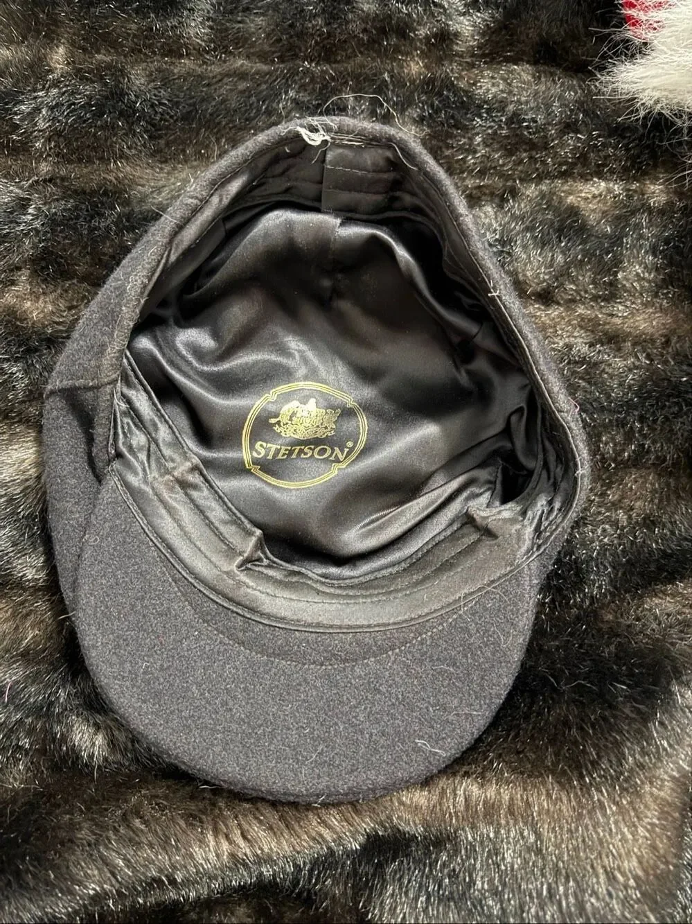 Stetson Black Wool Newsboy Flat Driving Cap Hat Mens Size Large